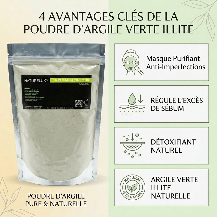 Argile verte en poudre 500 g – Usage externe (visage, cheveux, bains)