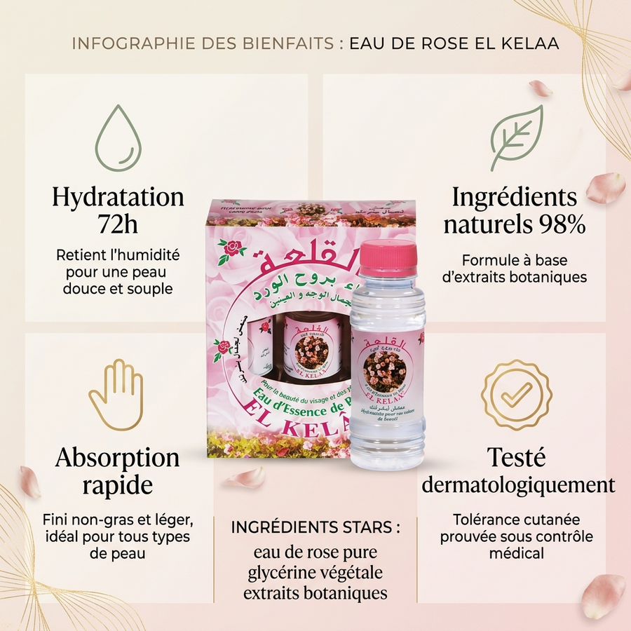 Lot de 3 Eau de Rose du Maroc 125 mL - Soin Visage Cheveux Brume - 375 mL