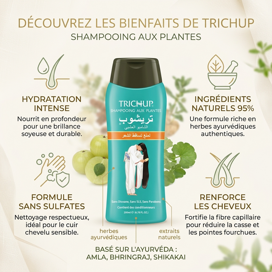 Lot de 3 Shampoings Trichup Anti-Chute Sans Sulfate Soin Indien 200 mL