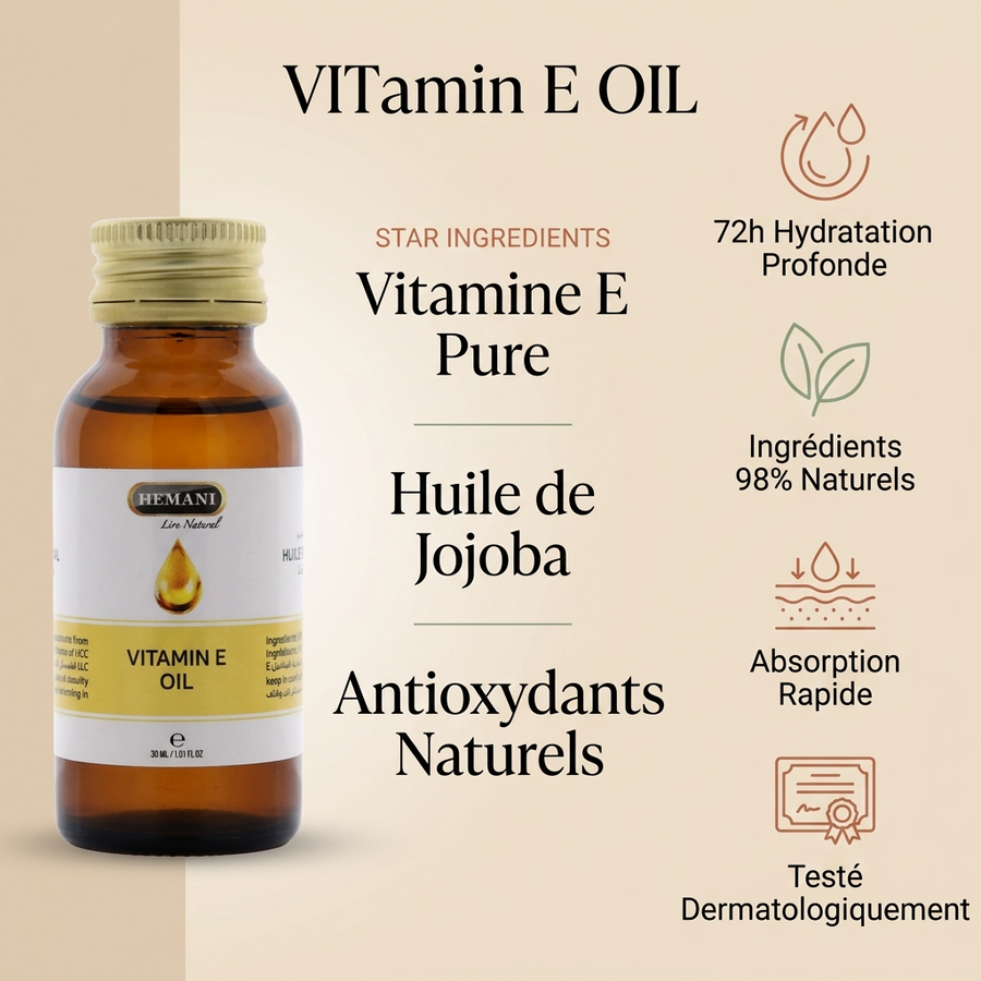 3 Vitamin E-Öl 30 ml 100 % natürliches Hemani -10 %