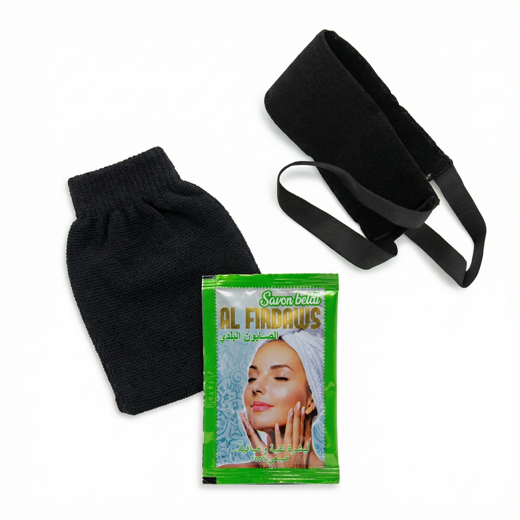 Kessa-Handschuh + 1 Pod + hochwertiger Rückenpeeling-Handschuh (Peeling)