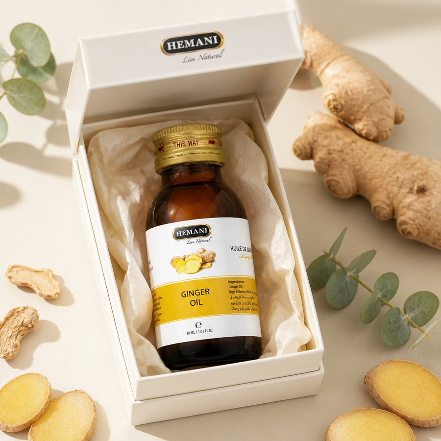 Huile de Gingembre 30mL 100% Naturelle Hemani - coffret packaging cadeau premium, packaging d'origine préservé