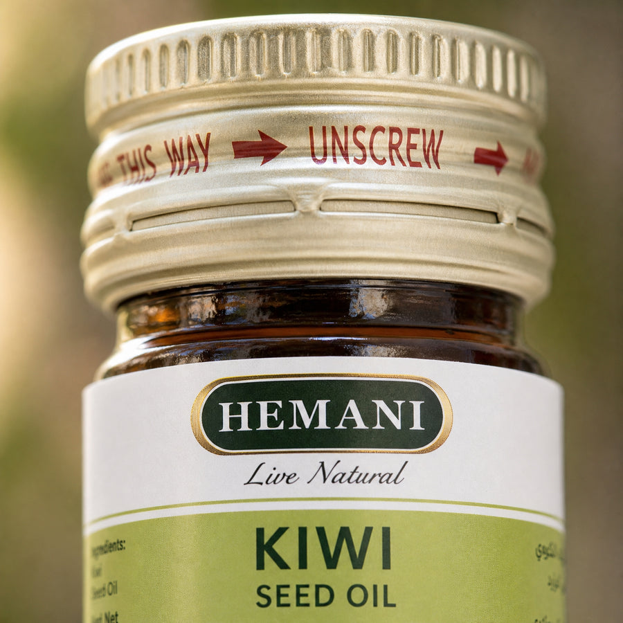Hemani Huile de Kiwi 30 mL — Macro texture & étiquette