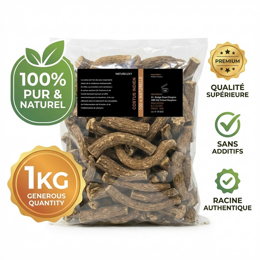 Costus Indien Brut 1 kg 100% Naturel – Racines entières – Usage interne (infusion/décoction) & externe – Format 1kg