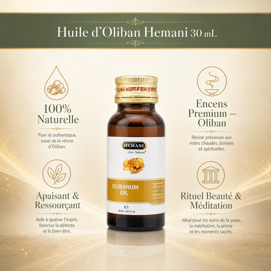 Hemani Olibanum Oil 30mL — bénéfices infographie