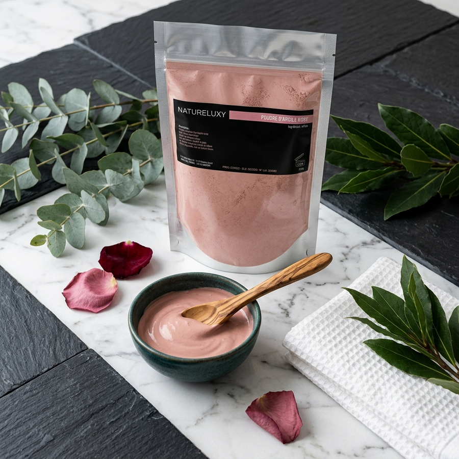 Argile rose en poudre 250 g – Usage externe (masque visage, cheveux, bain)