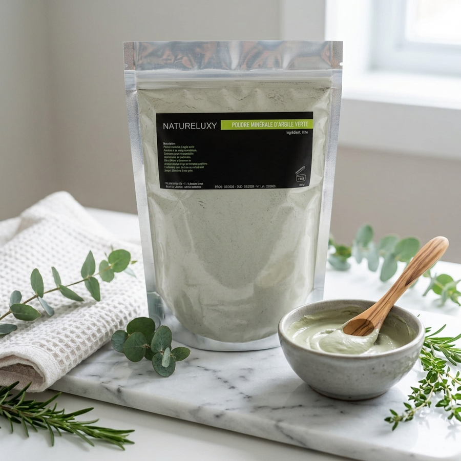 Argile verte en poudre 500 g – Usage externe (visage, cheveux, bains)