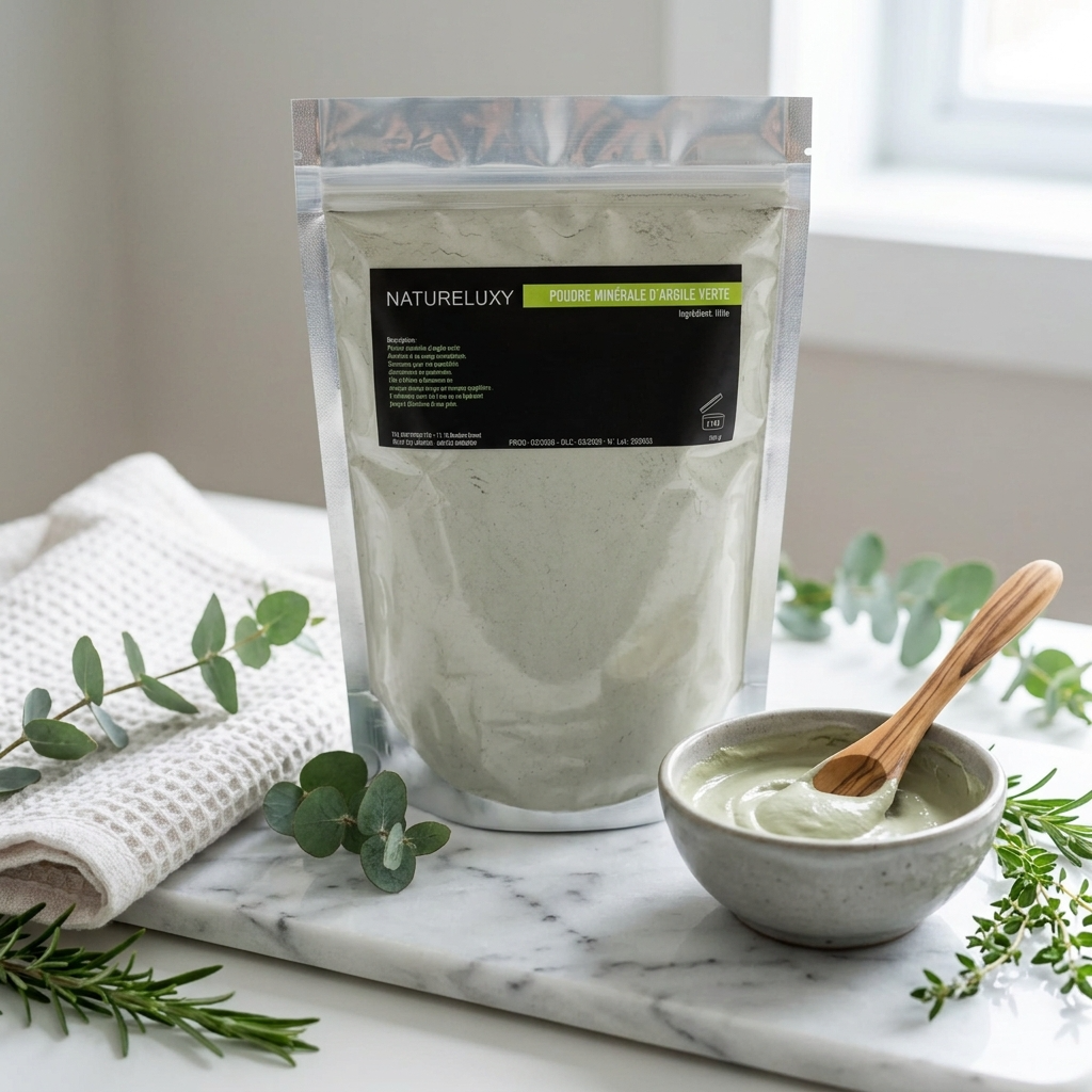 Argile verte en poudre 500 g – Usage externe (visage, cheveux, bains)