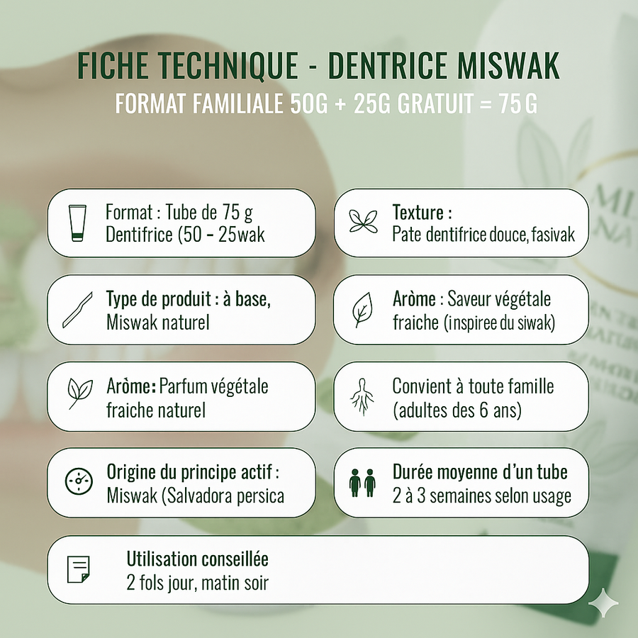 Pack Hygiène Naturelle : 20 Siwak Arak + 5 Dentifrices Miswak Dabur Sans Fluor