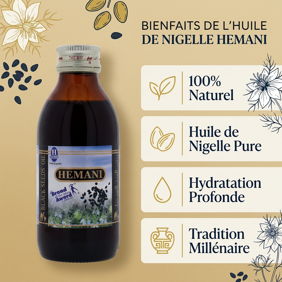 Huile de Nigelle (Cumin Noir) Hemani 125 mL – 100% Naturelle – Usage Cosmétique & Alimentaire