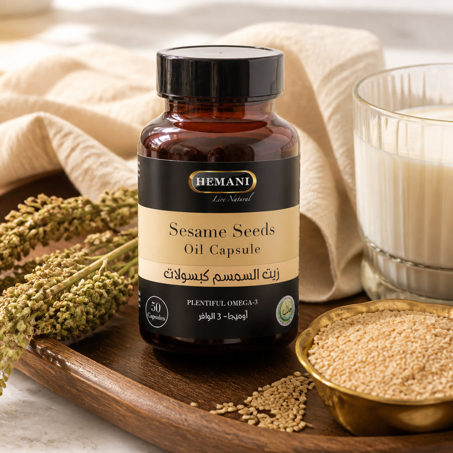 50 Capsules de Sésame Hemani — vue lifestyle ambiance alimentaire et nutraceutique