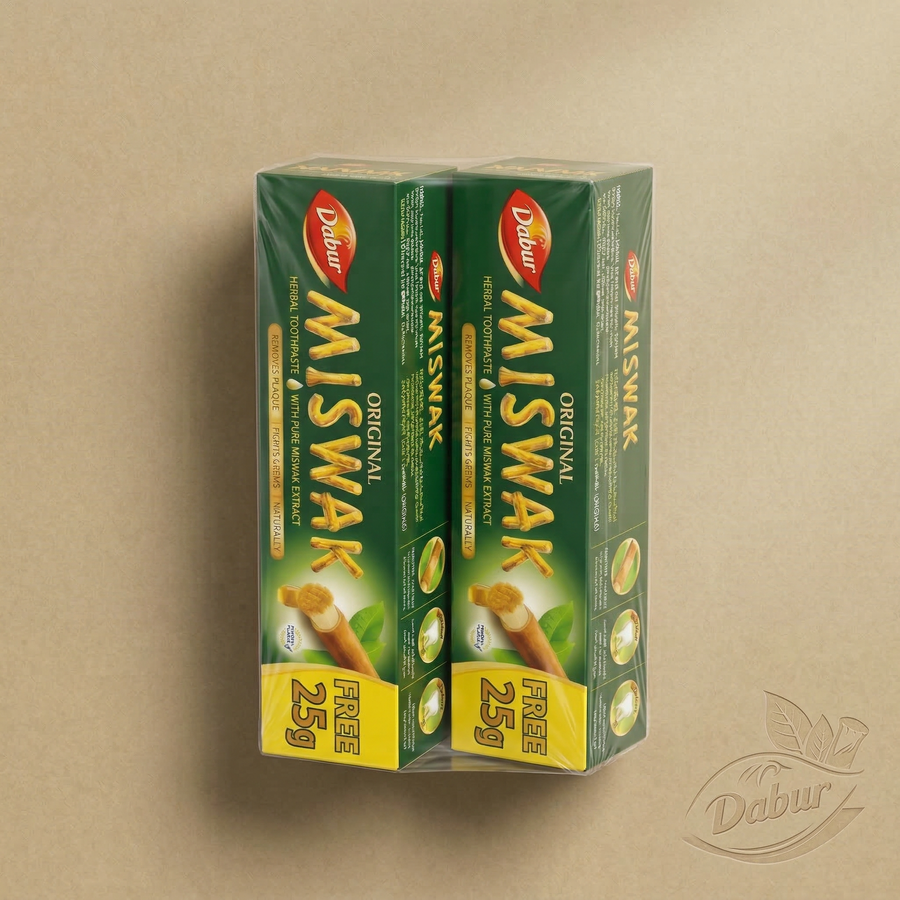 Lot de 2 Dabur Miswak Dentifrice sans fluor – (50 g + 25 g)  – Extrait d’Al-Arak