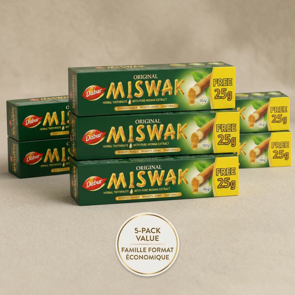 Lot de 5 Dentifrices Dabur Miswak (Siwak/Arak) – Sans Fluor