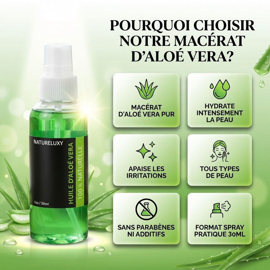 Huile d'Aloé Vera 30mL Spray 100% Naturelle