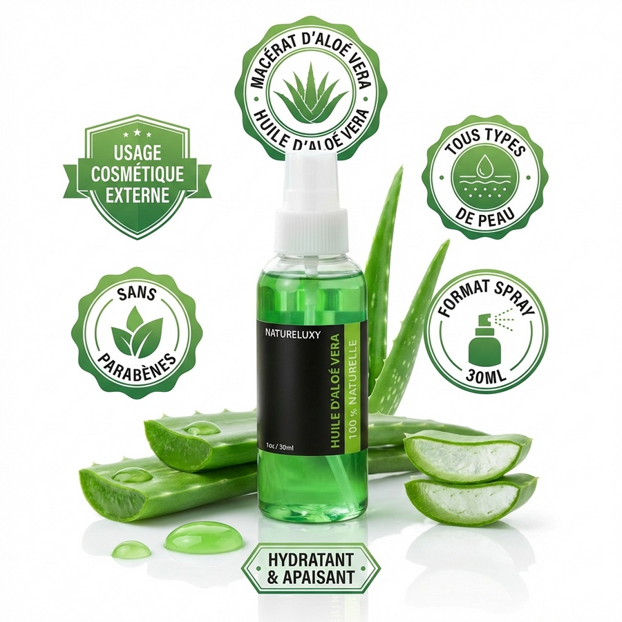 Huile d'Aloé Vera 30mL Spray 100% Naturelle