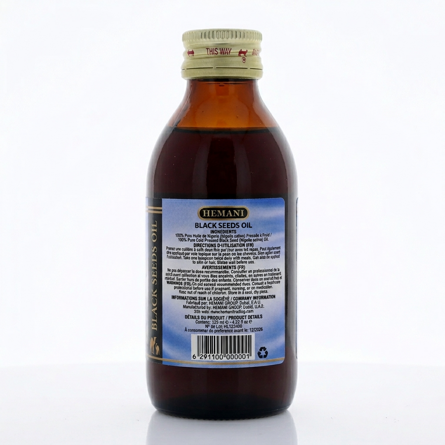 Huile de Nigelle (Cumin Noir) Hemani 125 mL – 100% Naturelle – Usage Cosmétique & Alimentaire