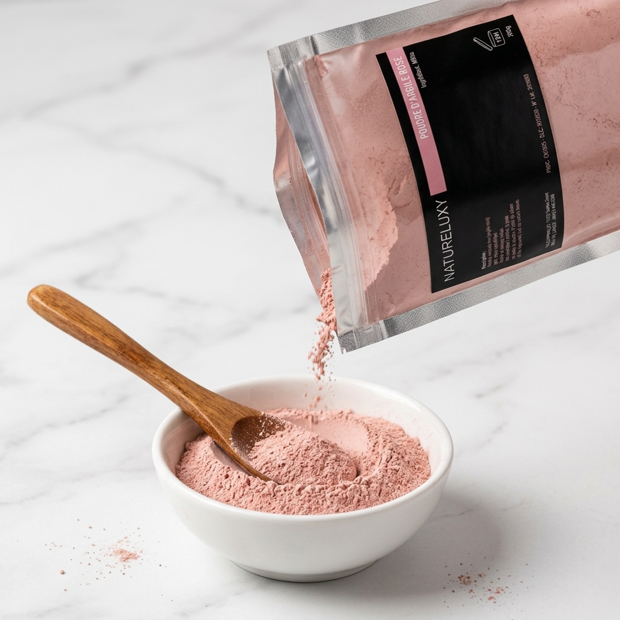 Argile rose en poudre 250 g – Usage externe (masque visage, cheveux, bain)