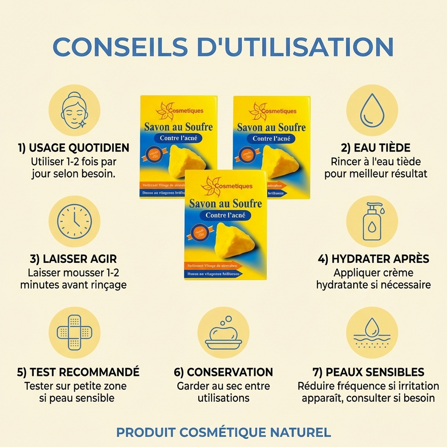 Lot de 4 Savons au Soufre Fabio 80 g | Peaux grasses à imperfections