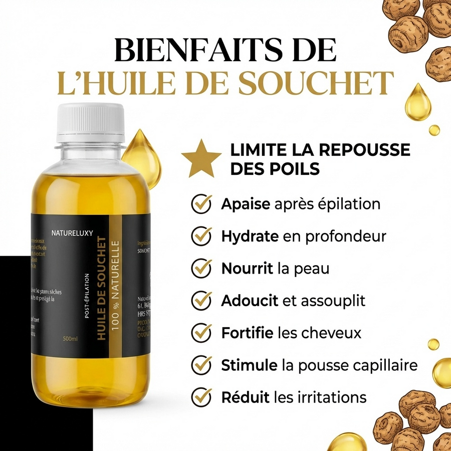Huile de Souchet 500 mL 100% Naturelle – Macérat – Soin peau & cheveux
