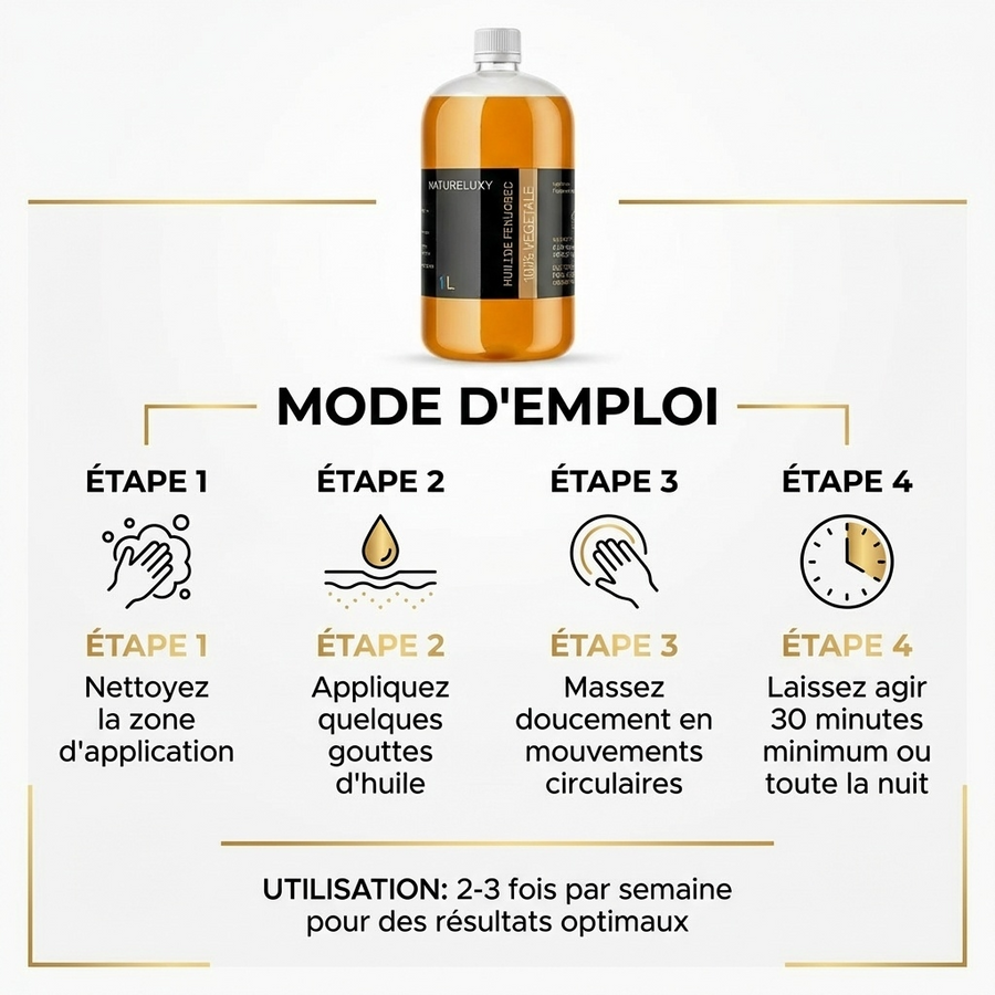 Huile de Fenugrec 1L  – Usage externe – Qualité cosmétique