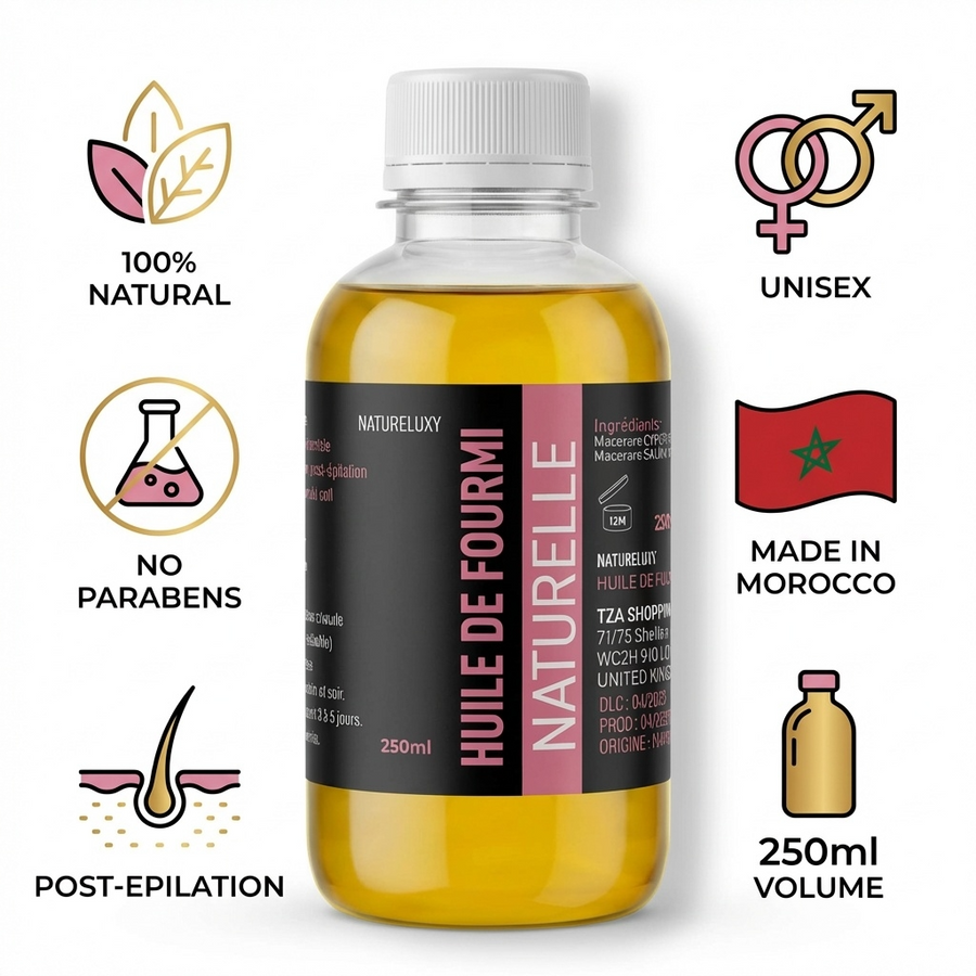 Huile de Fourmi 250mL Natureluxy Contre la Pousse des Poils
