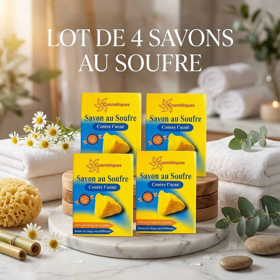 Lot de 4 Savons au Soufre Fabio 80 g | Peaux grasses à imperfections