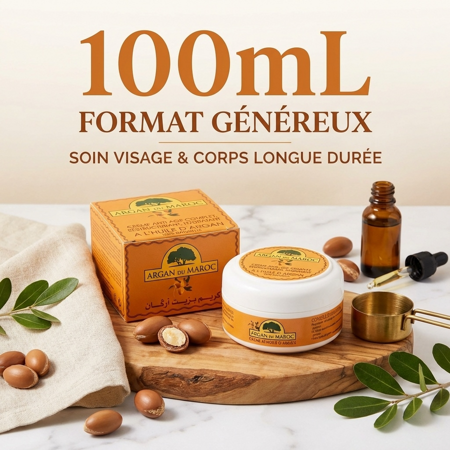 Crème Anti-Ride Argan du Maroc Soin Yeux Visage Rajeunissant Jour et Nuit 100mL