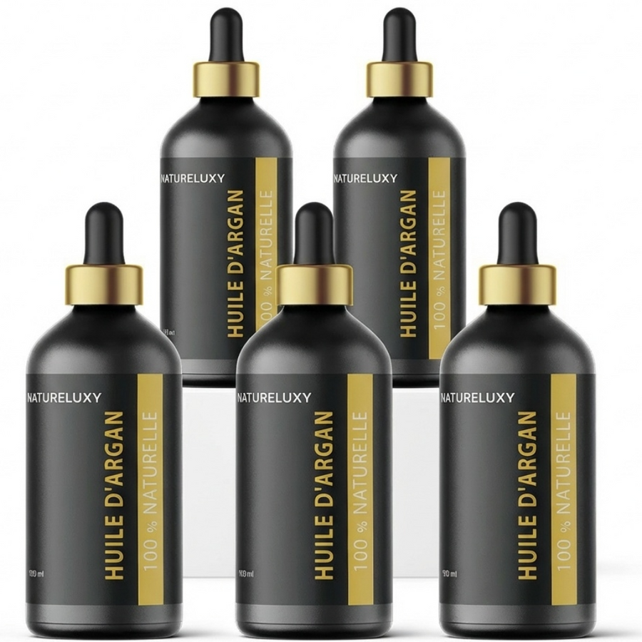 Lot 5× Huile d’Argan 100 ml Pipette – 100% naturelle, soin visage corps & cheveux (Origine Maroc)