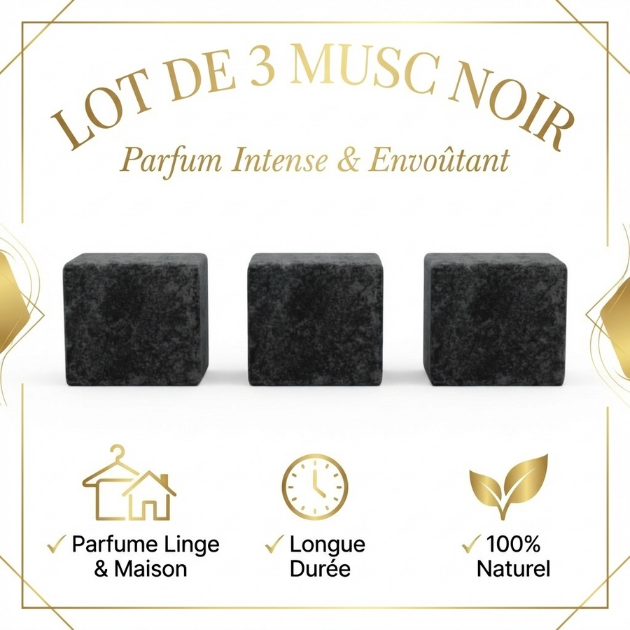 Lot de 3 carrés de musc noir – parfum solide - détail produit