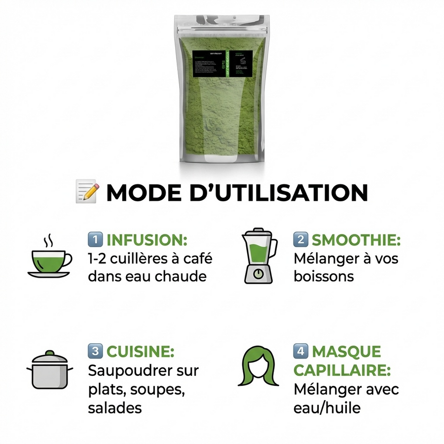 Poudre d’Ortie 1 kg - 100% Feuilles Moulues - Origine Maroc