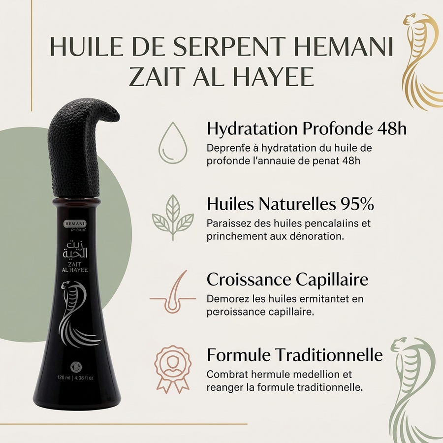 Huile de Serpent 120 ml Hemani Zait Al Hayee - Huile capillaire aux huiles végétales