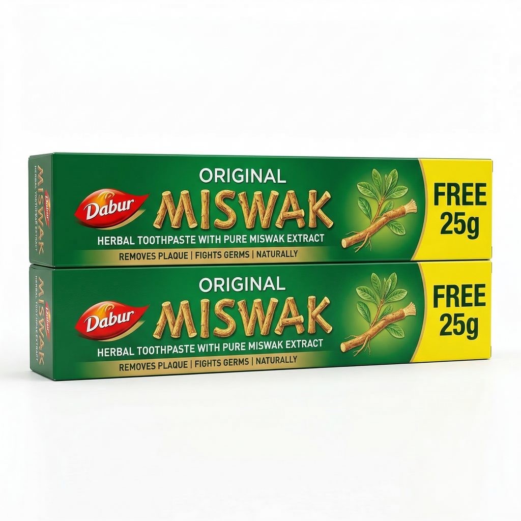 Lot de 2 Dabur Miswak Dentifrice sans fluor – (50 g + 25 g)  – Extrait d’Al-Arak