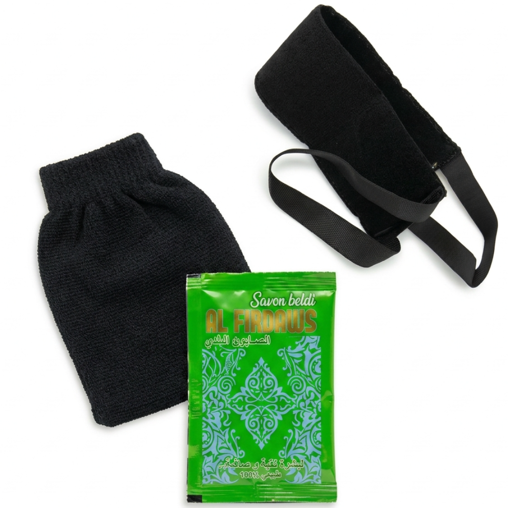 Kessa-Handschuh + 1 Pod + hochwertiger Rückenpeeling-Handschuh (Peeling)