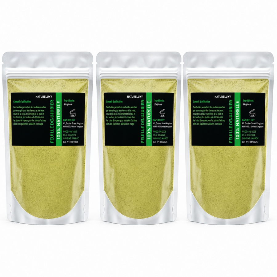 Poudre de Sidr Naturelle 3 x 80 g - Feuilles de Jujubier pour cheveux