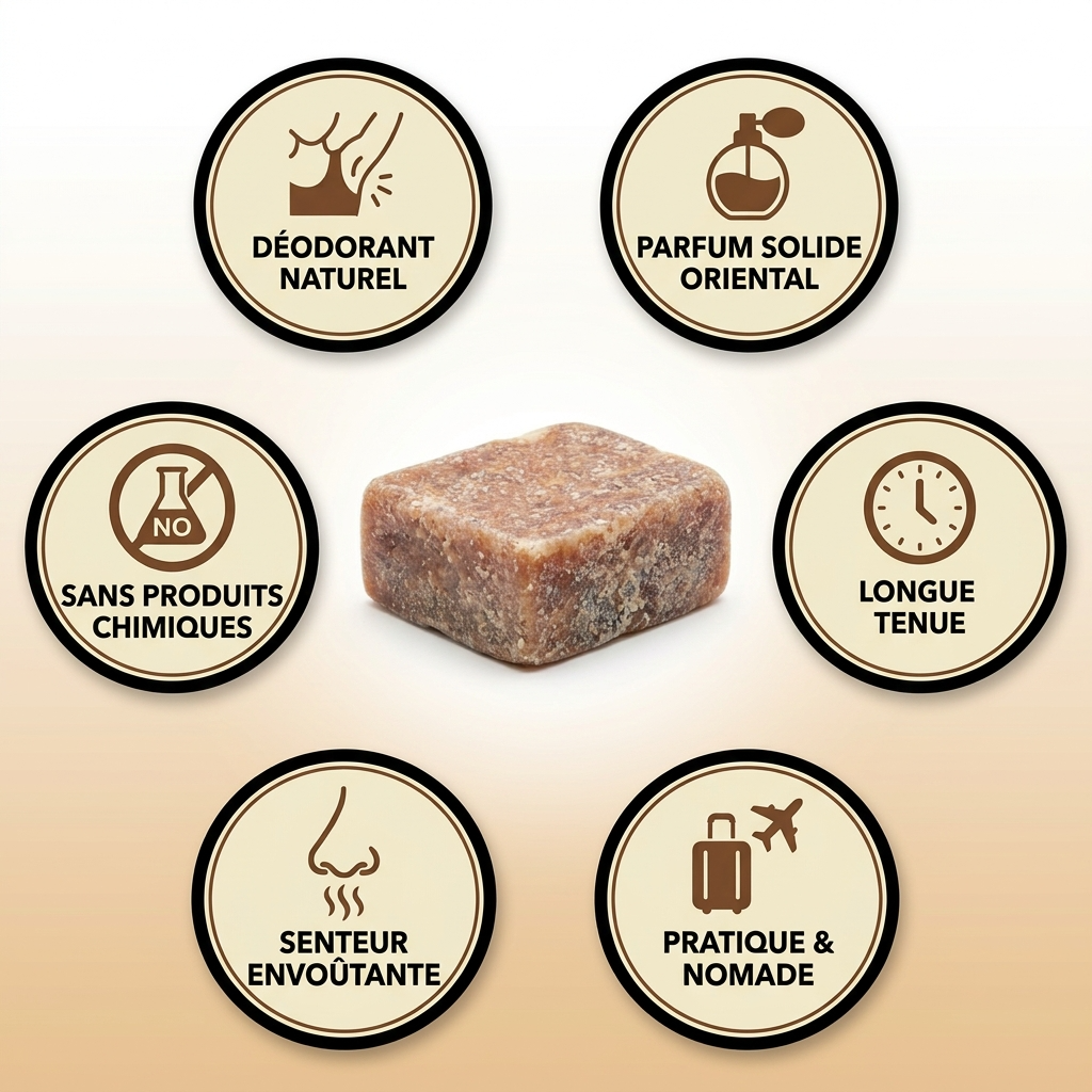 Lot de 5 Carrés de Musc Ambré – Parfum Solide Peau & Linge – Origine Pakistan