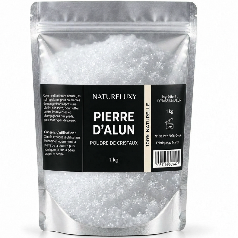 Pierre d’Alun en Poudre 1 kg (Potassium Alum) – Déodorant Naturel & Actif Cosmétique – Potassium Medical & Care