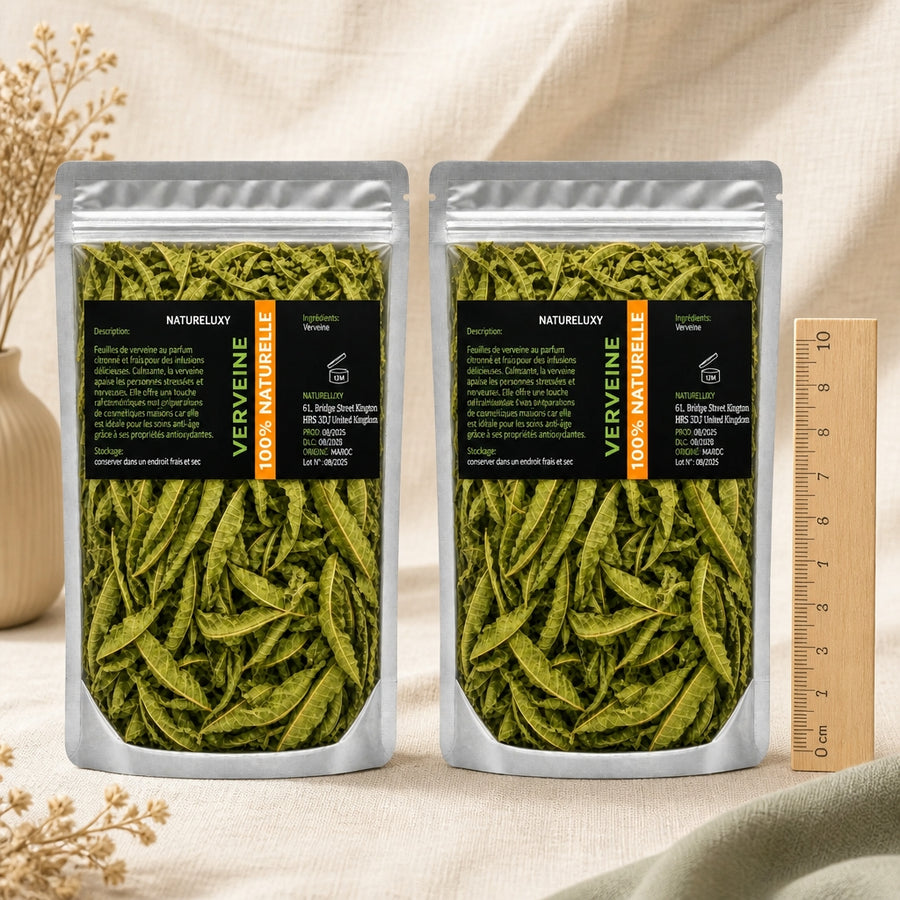 Feuilles de Verveine séchées 2×50 g naturelles — référence d'échelle avec règle 10 cm