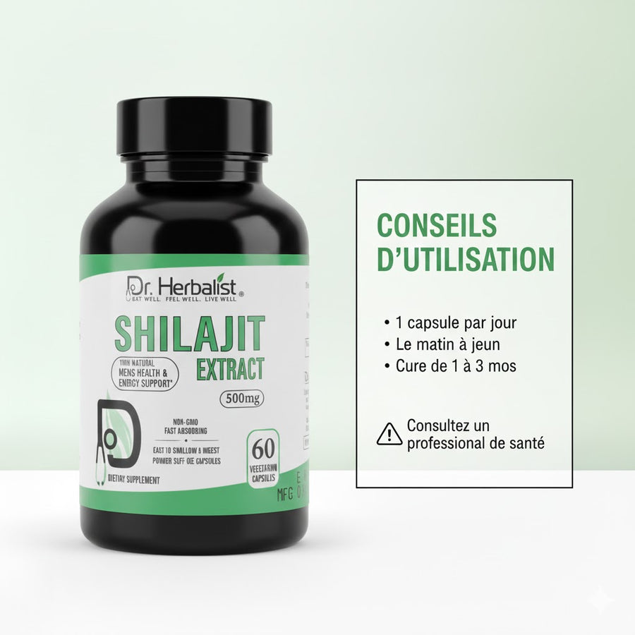 Shilajit Extract 60 Capsules 500 mg - Dr. Herbalist – produit naturel présenté par Natureluxy