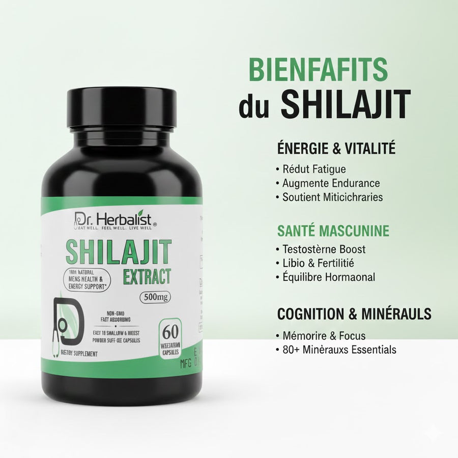 Shilajit Extract 60 Capsules 500 mg - Dr. Herbalist – produit naturel présenté par Natureluxy