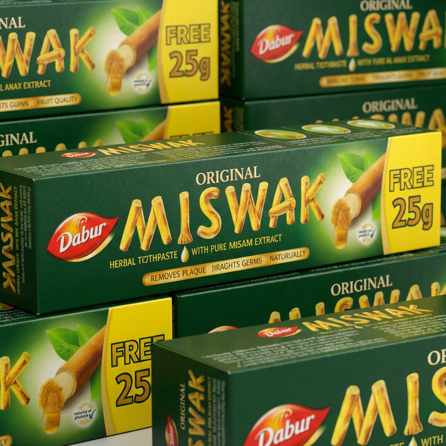 Pack Hygiène Naturelle : 20 Siwak Arak + 5 Dentifrices Miswak Dabur Sans Fluor