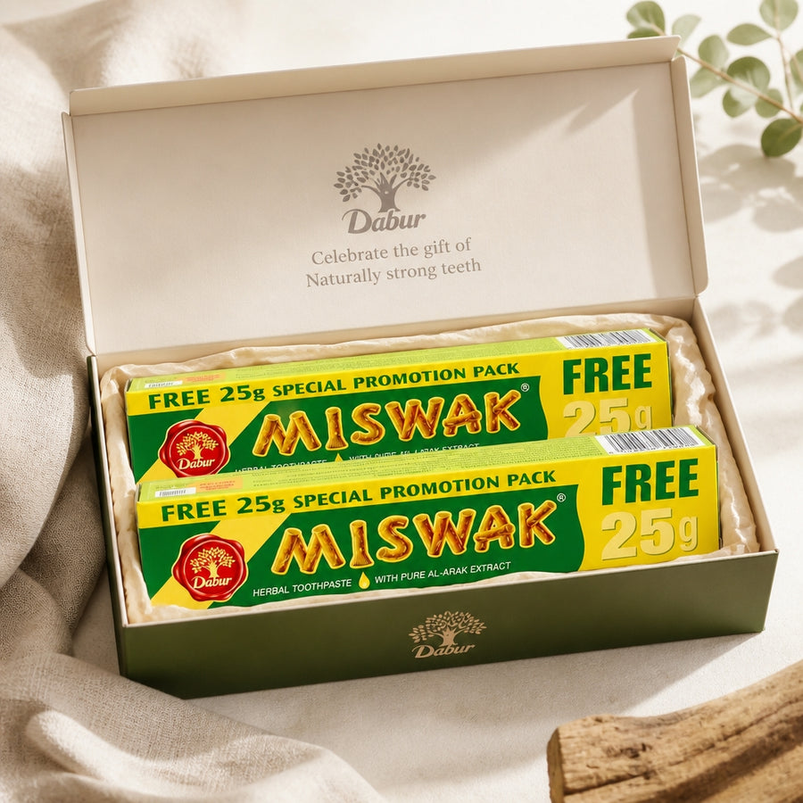 Dentifrices Miswak Dabur Sans Fluor — coffret packaging premium