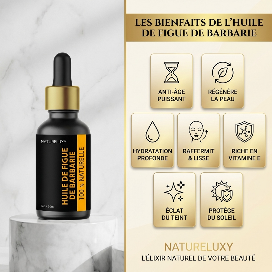 Lot de 3 Huiles de Figue de Barbarie 30 ml Pipette — 100% naturelle, Huile végétale visage anti-âge (3×30 ml)