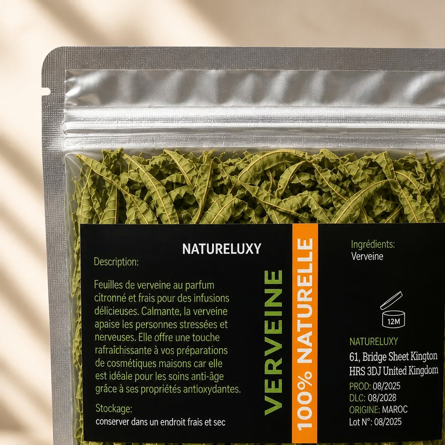 Feuilles de Verveine séchées 2×50 g naturelles — gros plan texture herboristerie