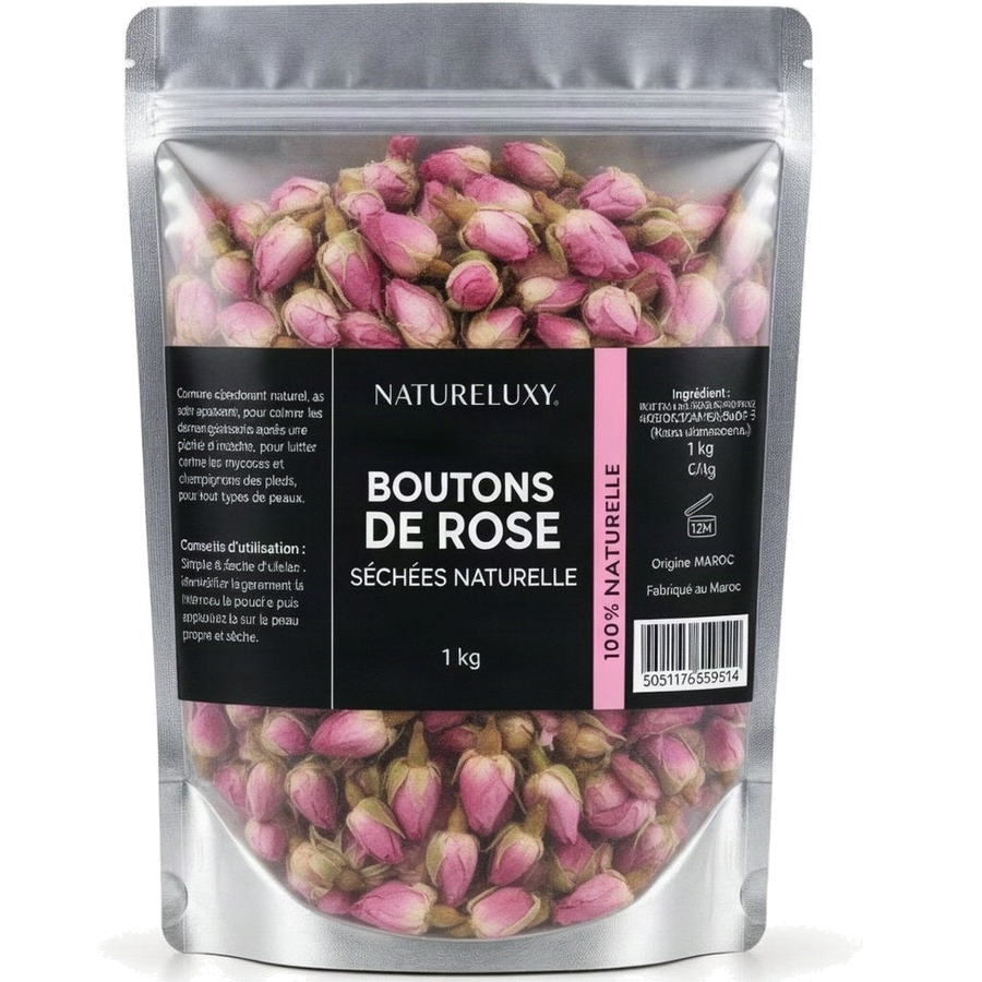 Rose Bourgeons Pétales de Rose Séchés Brute 1kg – produit naturel présenté par Natureluxy