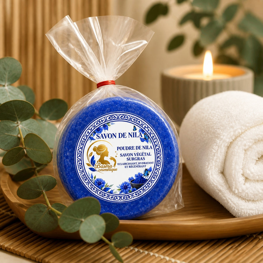 Savon de Nila en ambiance spa zen – plateau bambou et eucalyptus