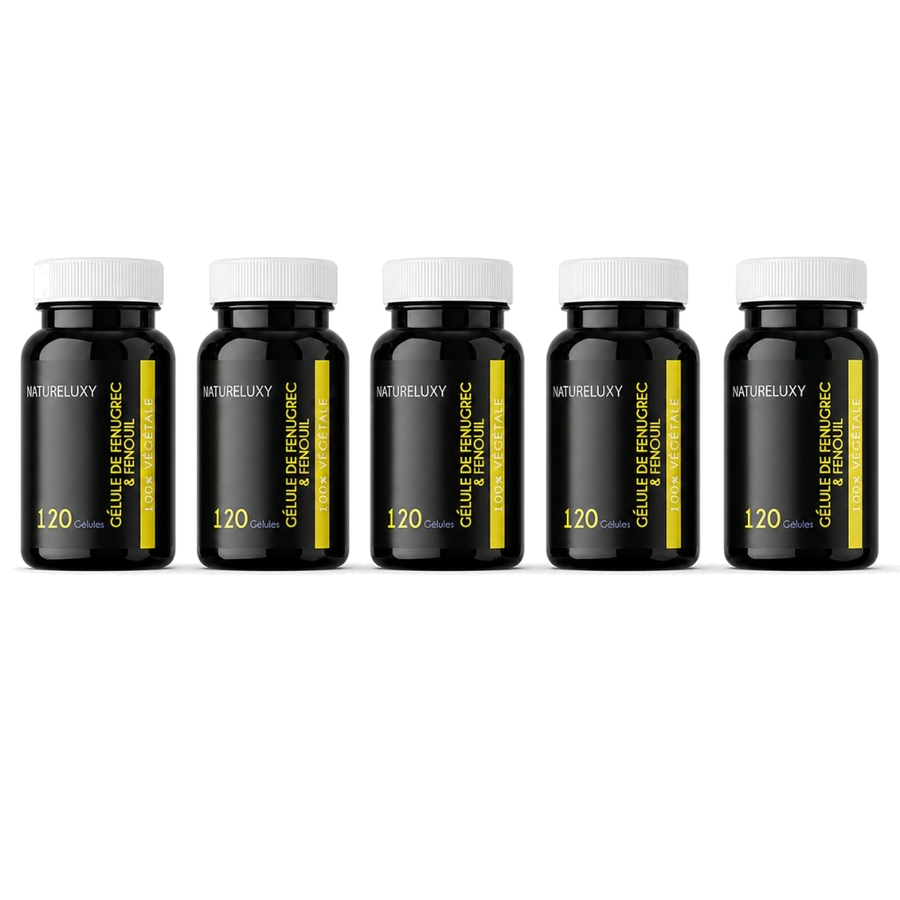 Lot de 5 Fenugrec & Fenouil Naturelux 600 Gélules Végétales – produit naturel présenté par Natureluxy