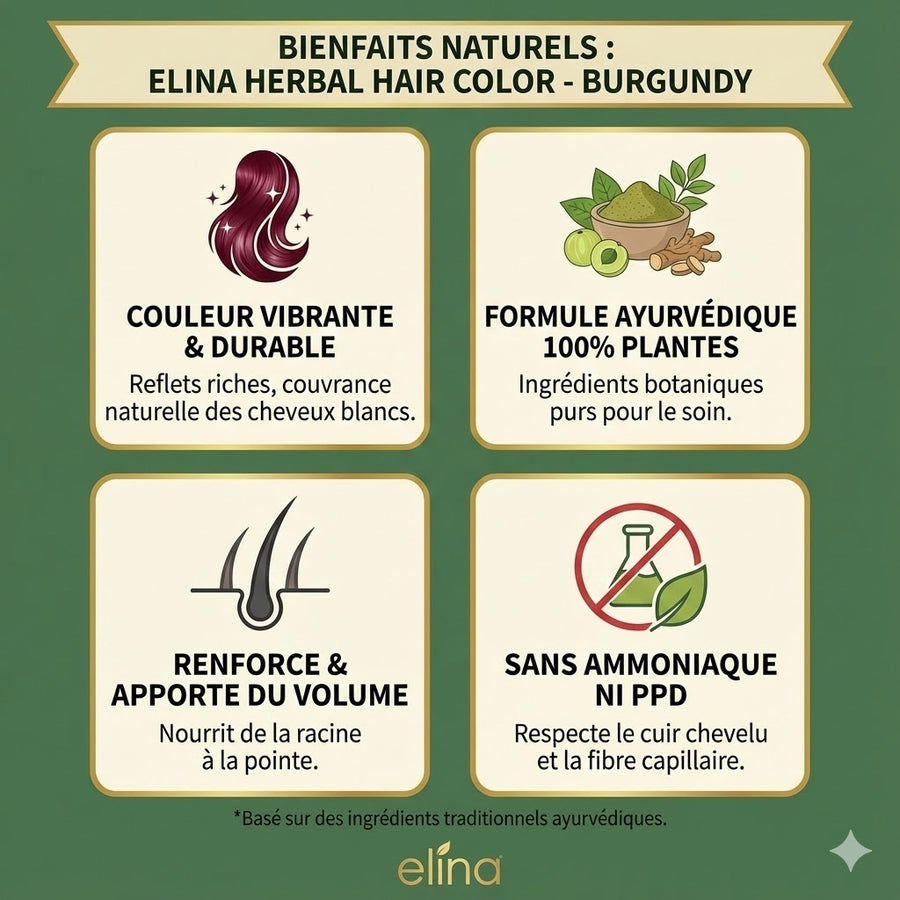 Coloration Capillaire Végétale Burgundy Elina - Teinte Bourgogne – produit naturel présenté par Natureluxy