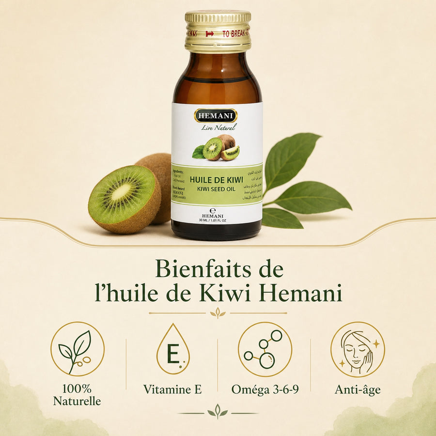 Hemani Huile de Kiwi 30 mL — Infographie des bienfaits