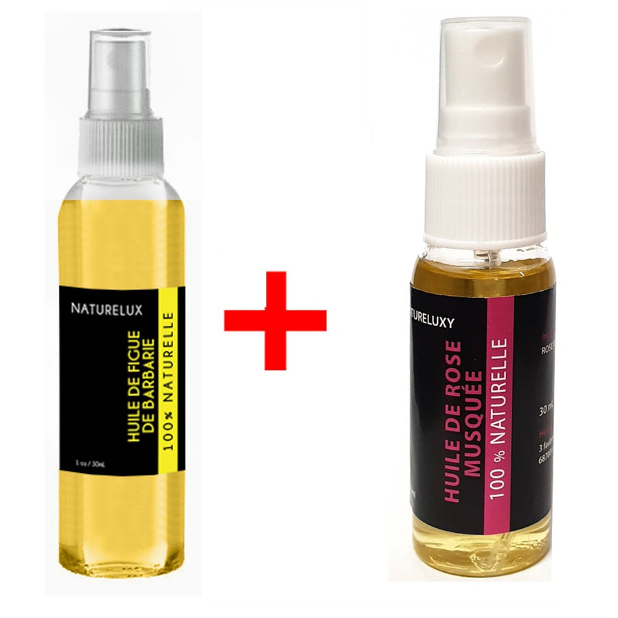 Pack Huile de Figue de Barbarie + Huile de Rose Musquée – produit naturel présenté par Natureluxy
