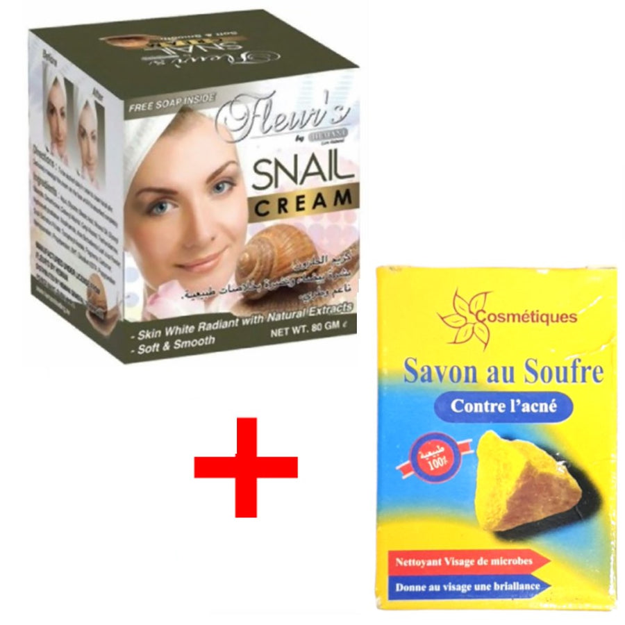 1 Crème à la bave d'escargot + 1 Savon soufre Fabio 80g – produit naturel présenté par Natureluxy